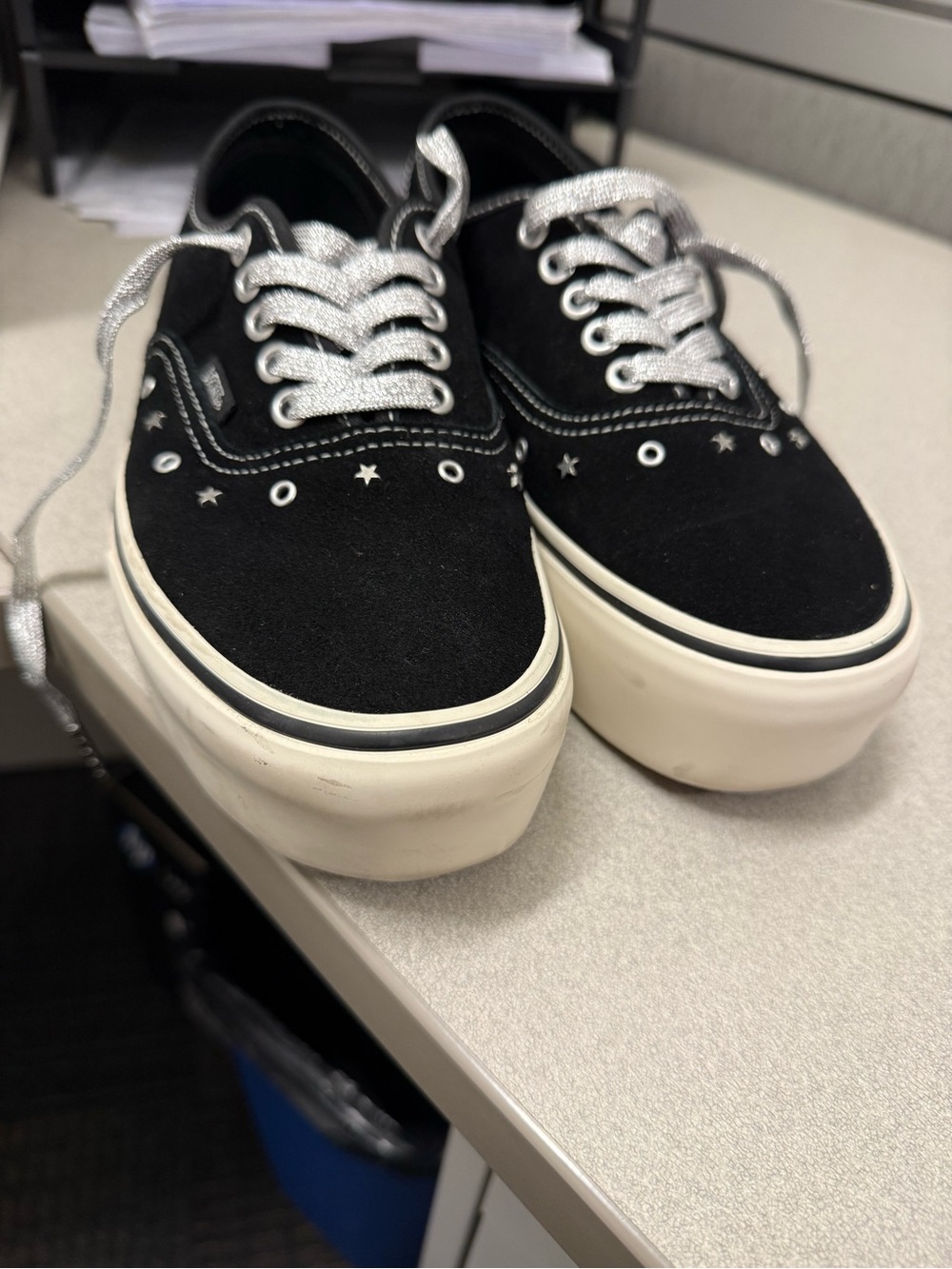 Vans Black Platform Sneakers with Silver Star Accents